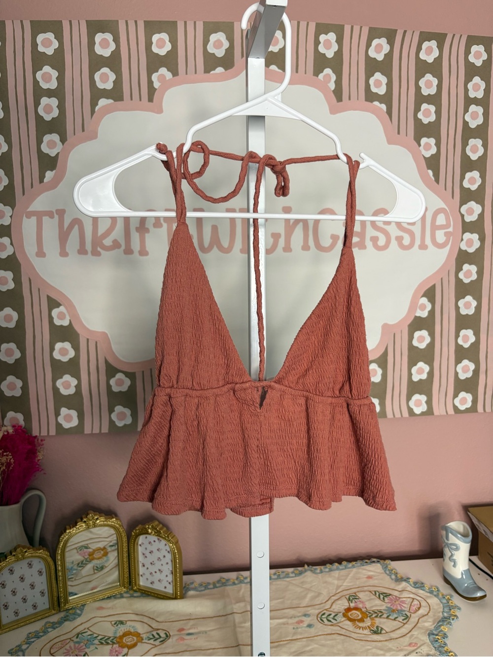 Free people beach mauve pink halter peplum cami
